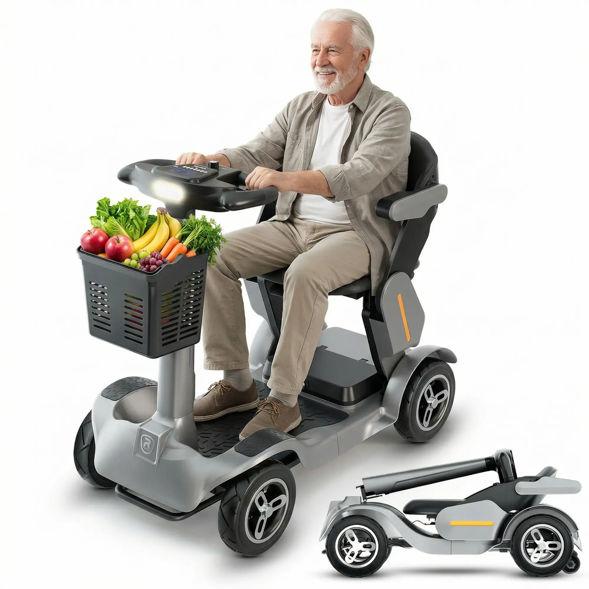 4 Wheel Folding Motorized Scooter for Seniors - 500W Motor, 35 Mi Long Range, Smart AI Safety System with Seat Sensor, Portable Rechargeable Electric Scooter, 300 lbs Capacity, All-Terrain 9"&10" Tires, Portable Scooters