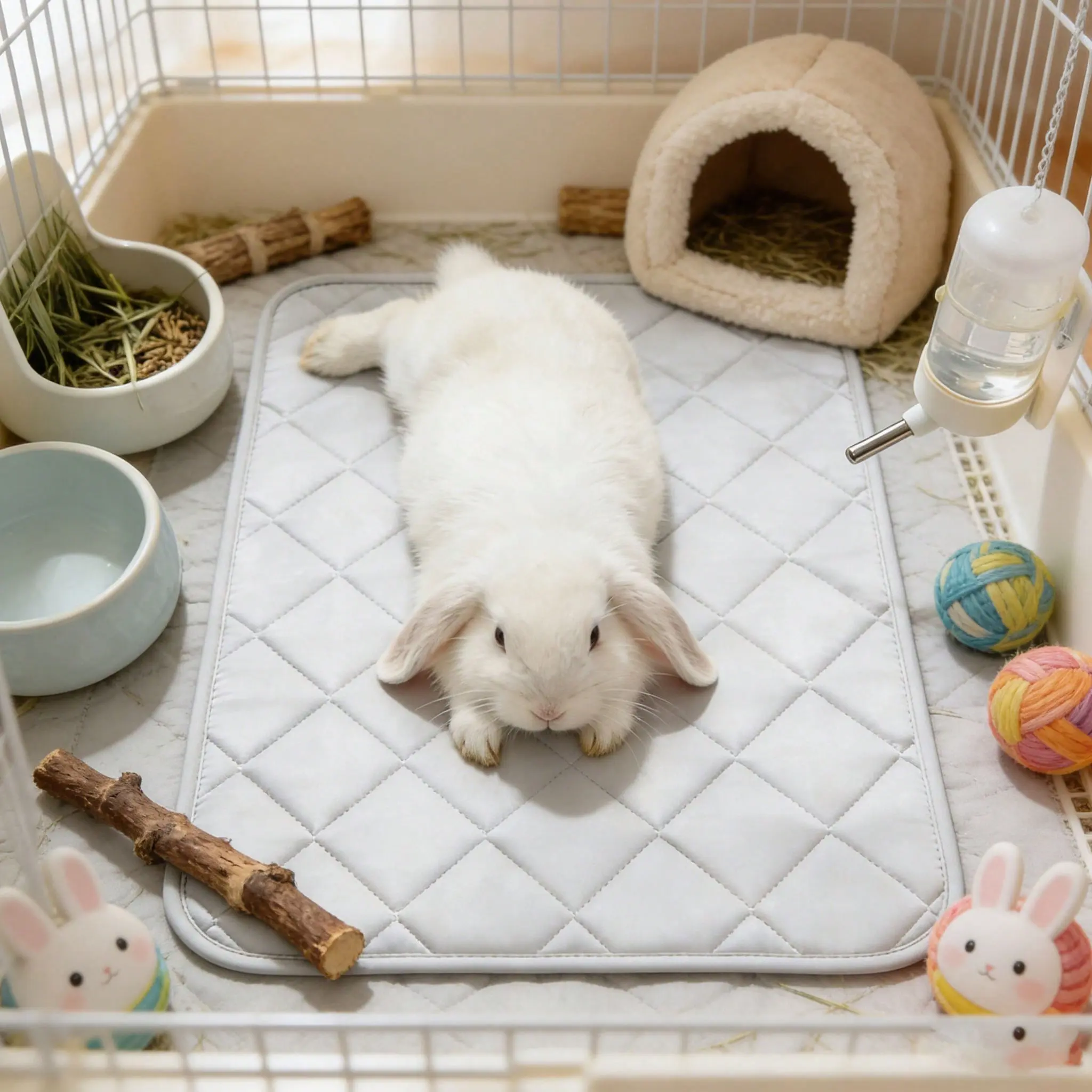 1pc Summer Ice Silk Pet Cooling Pad, Quilted Rabbit Resting Mat & Sleeping Bed, Breathable Cool Nest Pad for Rabbits & Small Pets