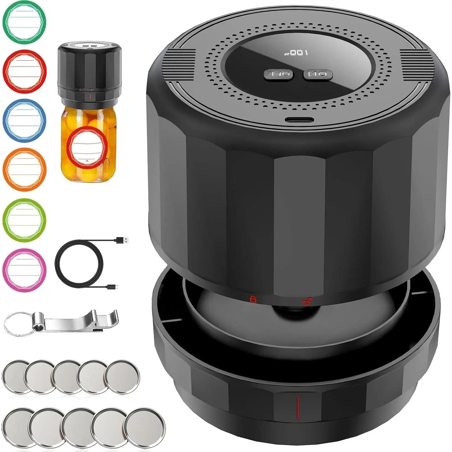 Electric Mason Jar Vacuum Sealer Kit with Wide and Regular Mouth Lids, Vacuum Sealing Machine for Canning Jars and Food Storage, BlackGift