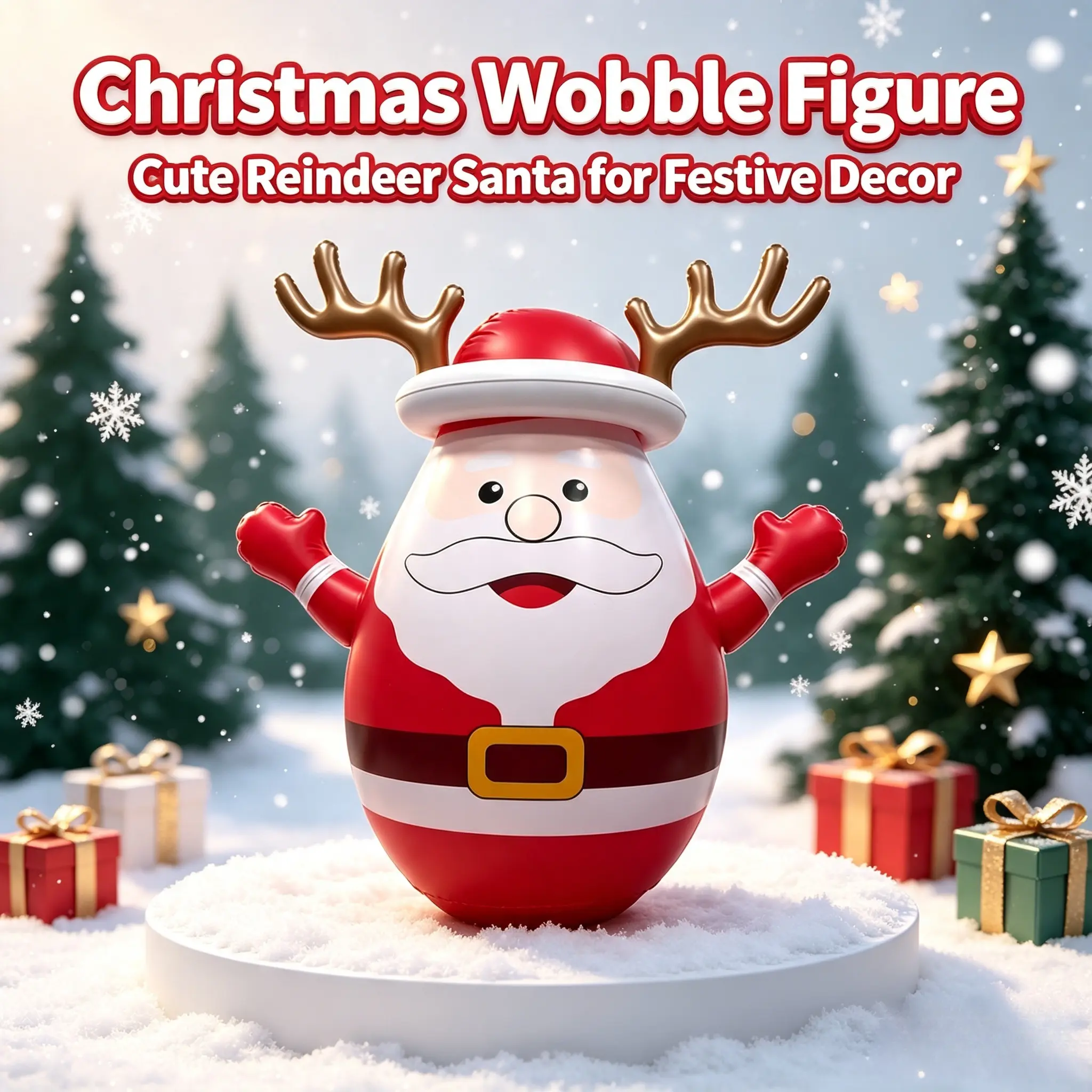 43 Inch PVC Inflatable Santa Claus Roly‑Poly Wobble Toy, Waterproof Wear‑Resistant Christmas Holiday Decoration, Ring Toss Game for Indoor & Outdoor Xmas Party