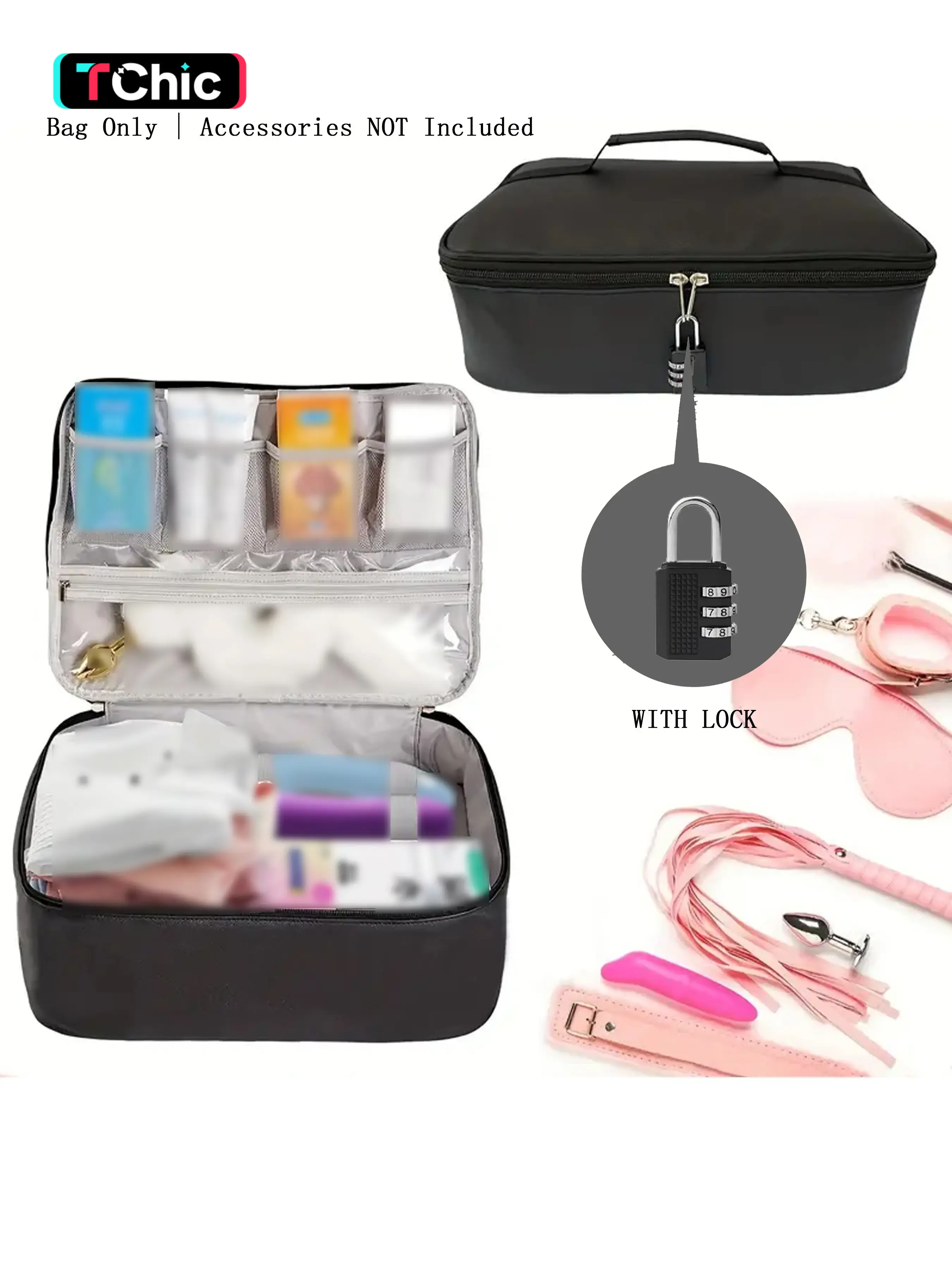 Lockable Adult Toy Storage Bag, Hidden Toy Box with Lock, Reusable Casual Organizer Container with Storage Compartment, Unisex Random Print Design, Multifunctional Storage Solution, Portable Storage Organizer, Multipurpose Storage, Organizer Bags