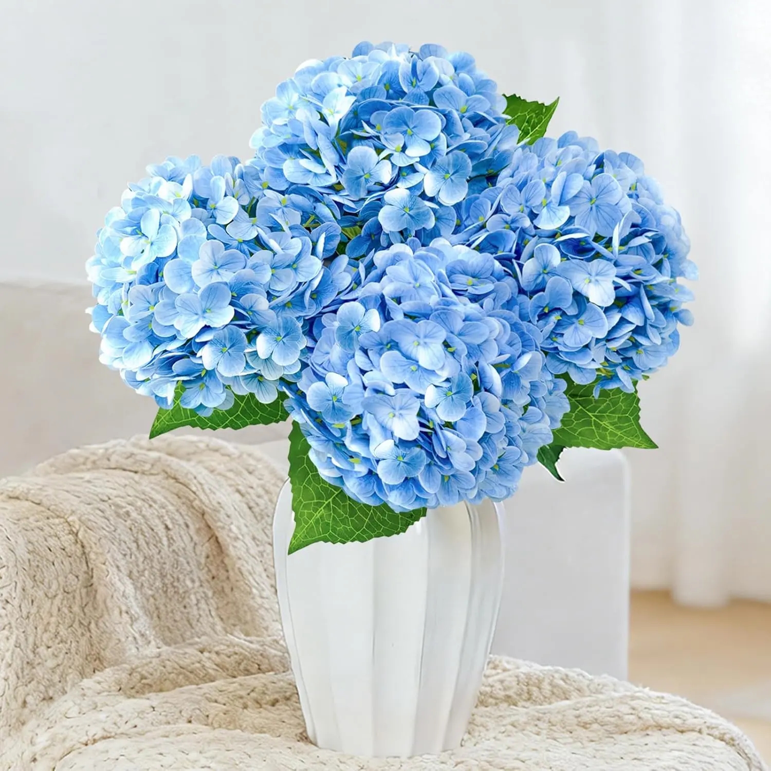 6/12 Pcs 21" Real Touch Blue Hydrangea Artificial Flowers with Stems, Fake Silk Flowers for Outdoors, Artificial Flowers for Home Decor Wedding Bouquets Centerpieces Vase