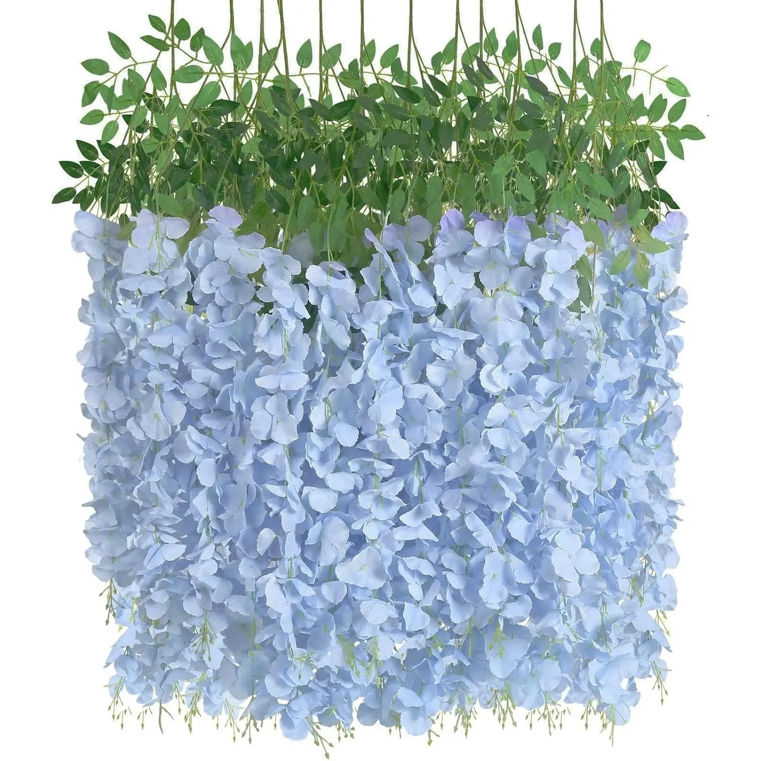 12 Pack Artificial Wisteria Hanging Flowers Vines 3.6ft Baby Blue Fake Silk Flower Garland Hanging Rattan String for Garden Home Wall Wedding Party DecorGift
