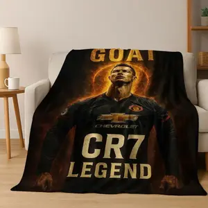 Cristiano Ronaldo CR7 GOAT Football Star 3D Cartoon Art Flannel Blanket, Cozy Soft Throw for Home Bedroom Bed Sofa Picnic, Adults and Children, Kid-Friendly Birthday Christmas Gift