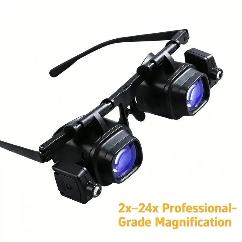 2x-24x LED Head-Mounted Magnifier, Portable Hands-Free Tool, Ideal for Watch Repair, Phone Maintenance, Electronic Component Soldering