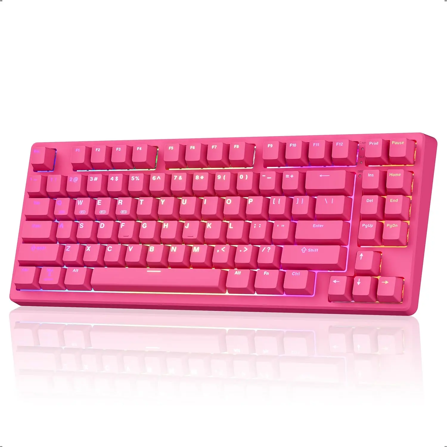 KN85  Silent Mechanical Keyboard, 75% Layout, /2.4GHz/USB-C, Custom RGB Backlit, Hot Swappable, Quiet Typing for Windows//PC (Berry Red)