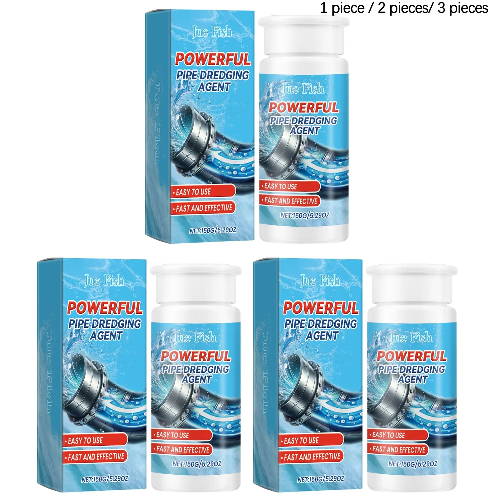 Pipe Unblocker (150g/150g*2/150g*3), Dissolves Clogs, Cleans Bathroom Pipes, Toilet, Drain, Kitchen Drains, Fresh Scent, Drain Cleaner Powder