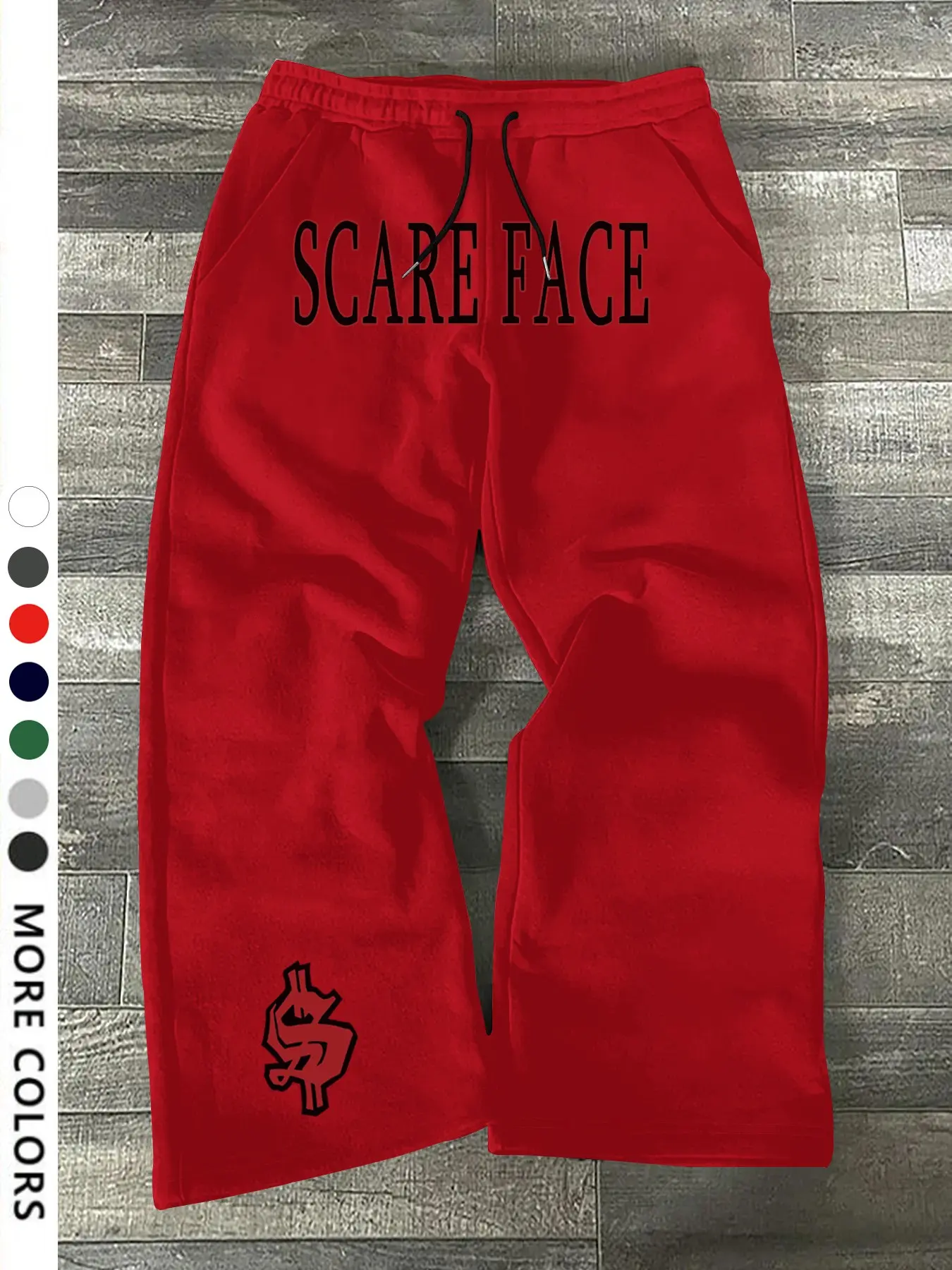 Men's Casual Sporty Long Pants, Scare Face Letter Dollar Sign Print, Drawstring Wide Leg, Loose Fit, All Season Fashion, Drawstring Loose Sweatpants