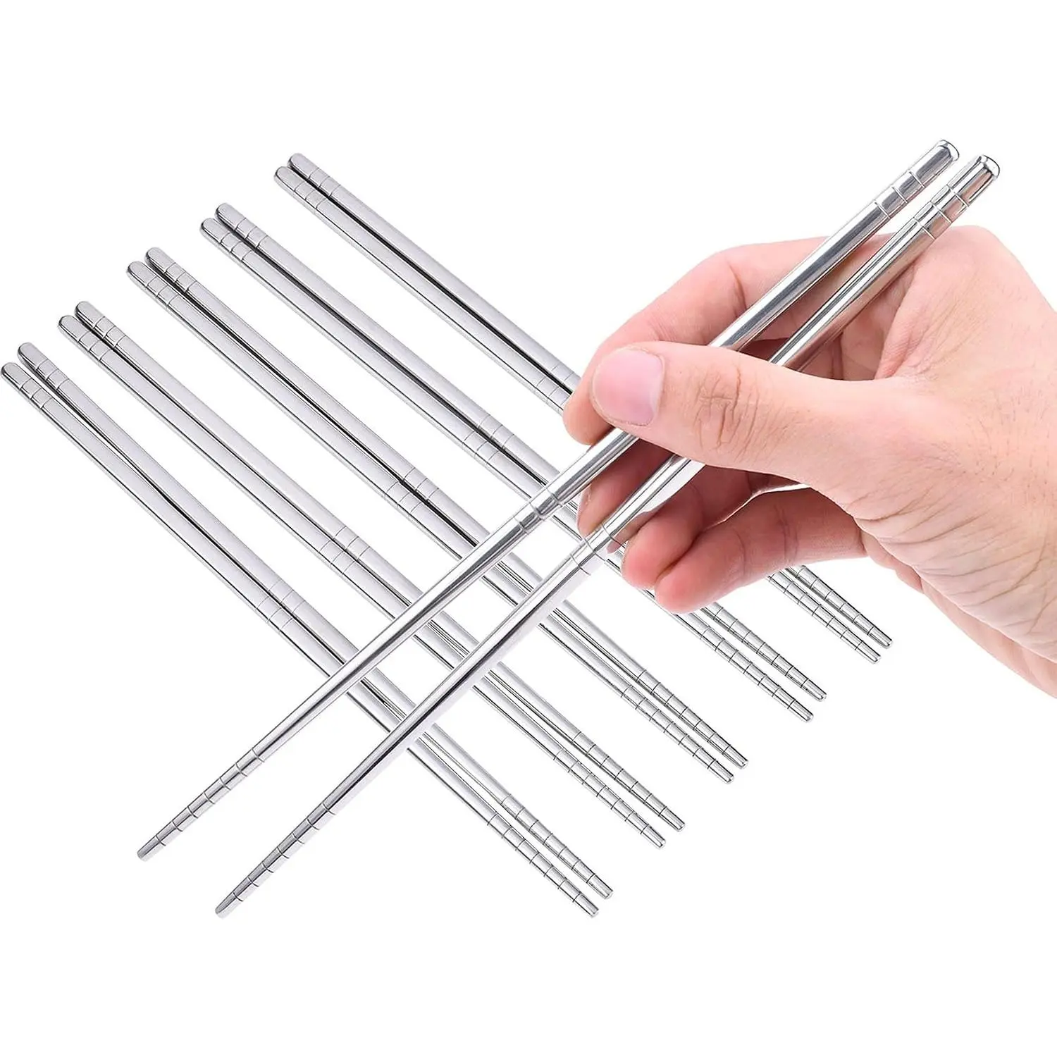 5 Pairs Stainless Steel Chopsticks  Light Anti-Rust Dishwasher Safe