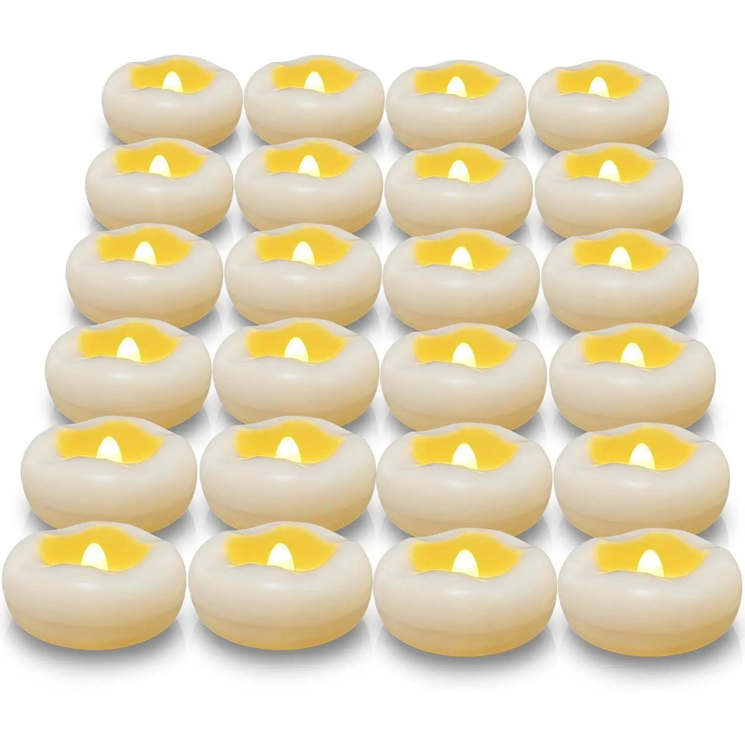 24 Packs Floating Candles - Water-Activated 2.3" Flameless Waterproof LED Candles, 150+ Hours Battery Operated White Plastic Candles for Wedding Pool Party Centerpieces Cylinder Vases Table Decor