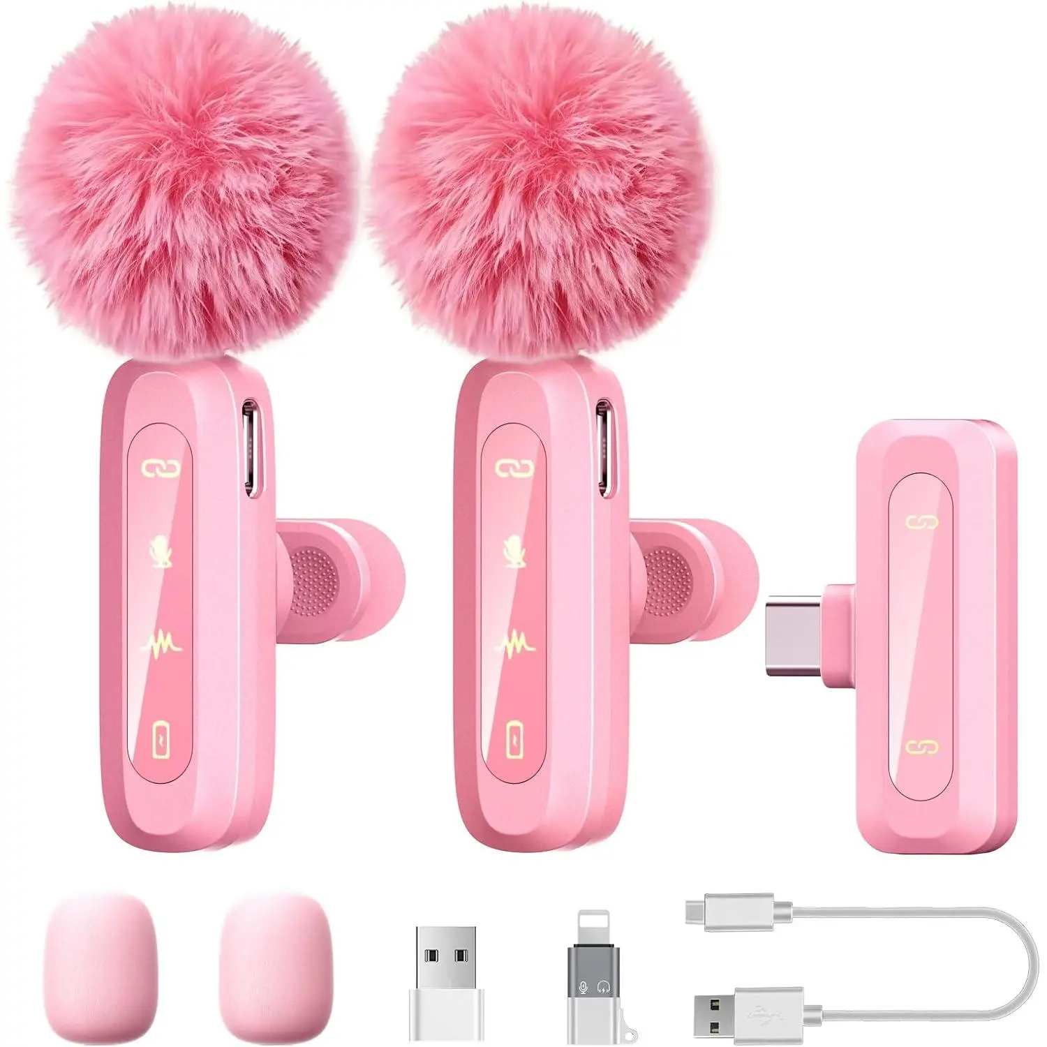 Pink Wireless Lavalier Microphone for iPhone/Android, 60ft Transmission, Record While Charging, Ultra-Long Battery Life, Noise Reduction, Plug & Play, for Vlog TikTok YouTube (Pink)