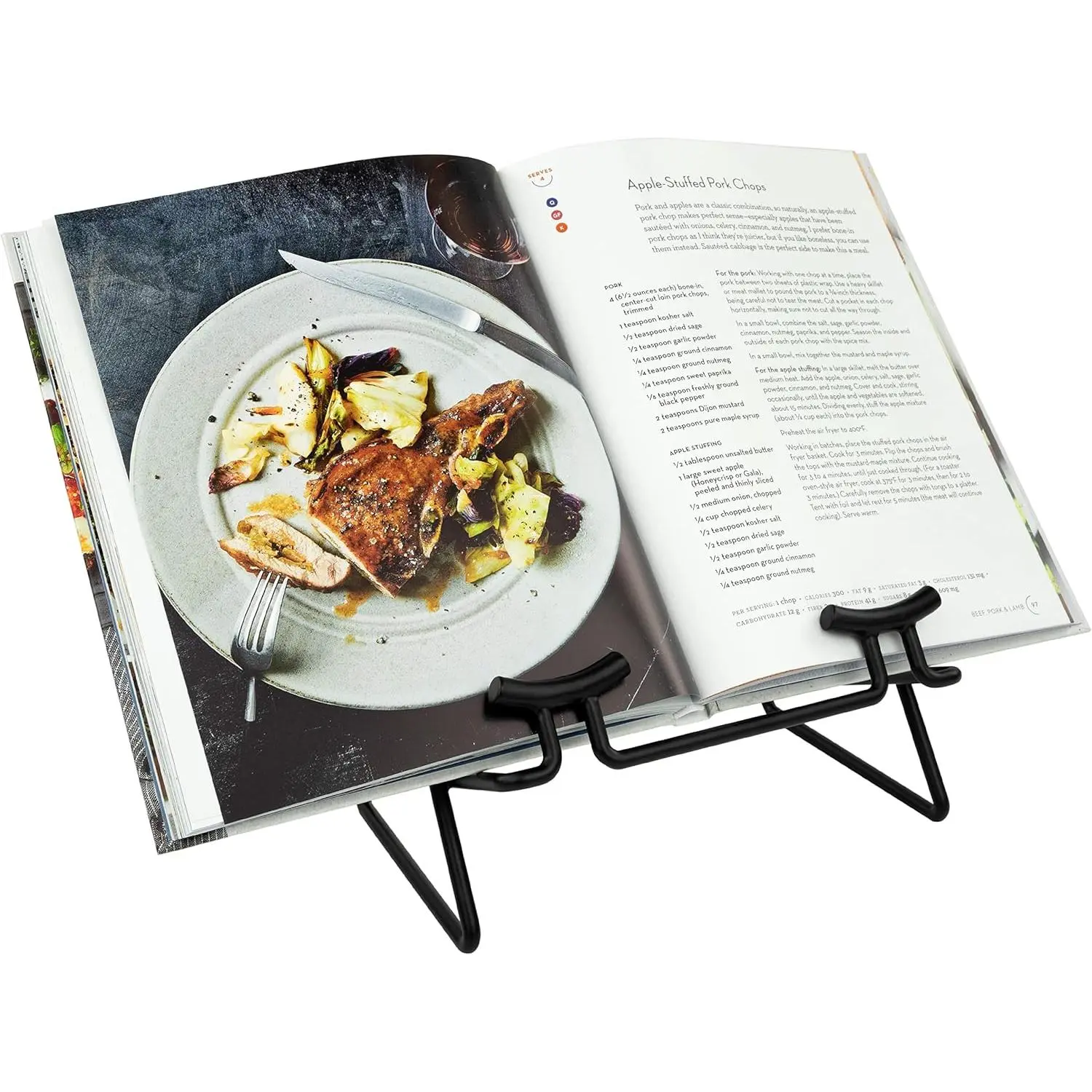 Cookbook Stand for Kitchen Counter Tops Modern Recipe Book Holder Black, Angled Elevated Steel Recipe Organizer for Displaying Cook Books and Tablet Recipes in Kitchen Dining Room Storage