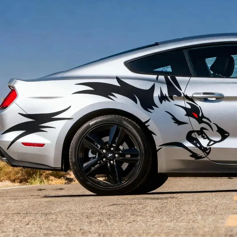 Funky Wolf Head Car Stickers - Aggressive Red-Eyed Vinyl Truck Decals, Waterproof Exterior Car Accessories to Cover Scratches, Car Window Decal, Universal Car Sticker