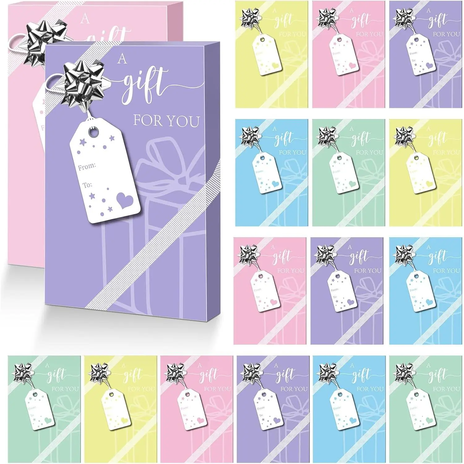 30 count  Card Box Holders Macaron Greeting Card Holder with Paper Tags and Bows Mini Favor Wrapping Boxes for Holiday Party Favor Decor (Macaron Color, Holiday)