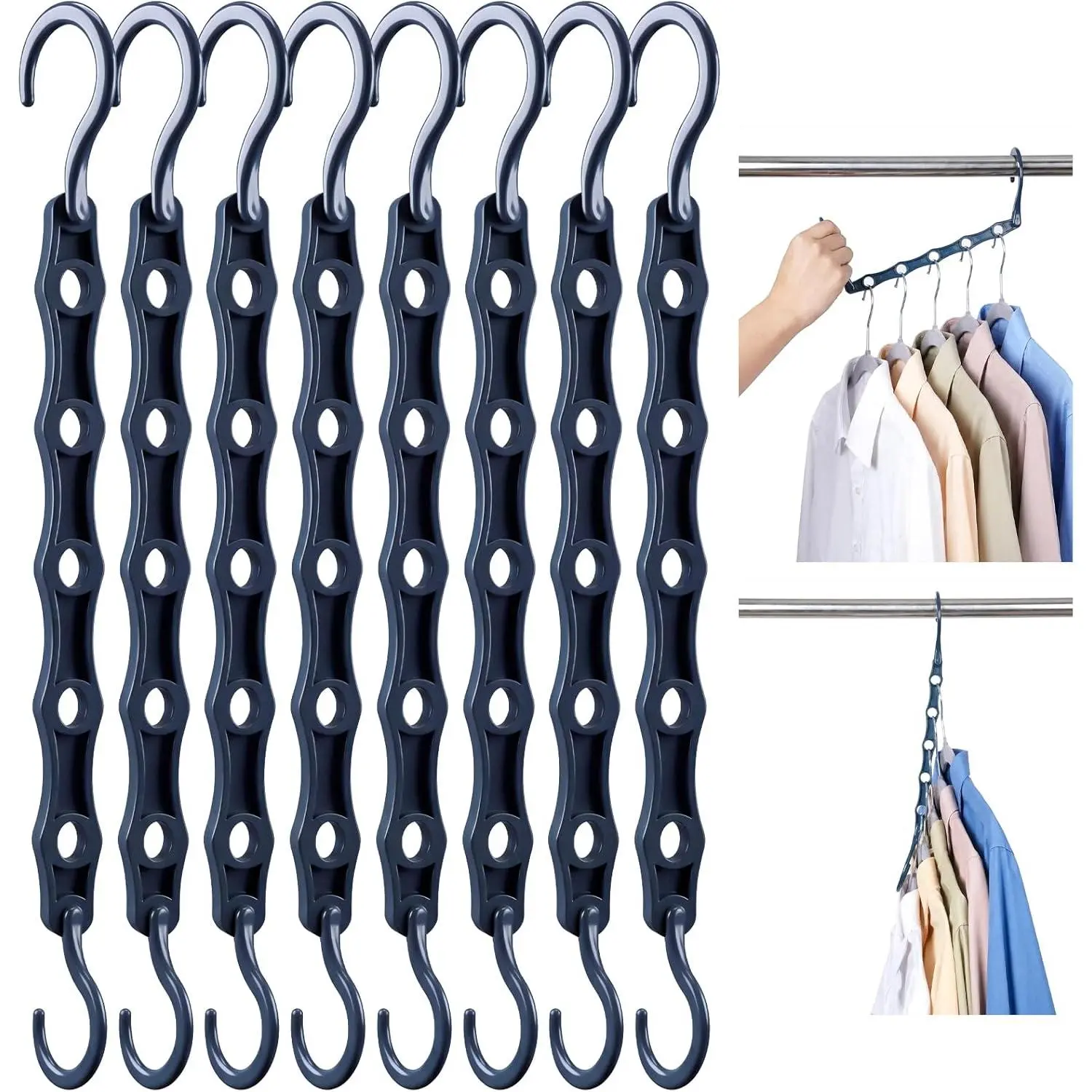 Closet Organizers and Storage 10 Pack, Premium Smart Hanger, Sturdy, Cascading Hangers with 5 Holes for Heavy Clothes, Space Saving Hangers College Dorm Room Essentials - Misty Blue