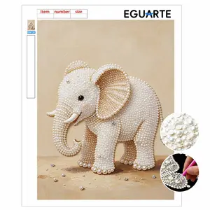 DIY Pearl Painting Kit, Frameless Canvas with Adhesive, Elephant Design, Stress Relief Craft, Home Wall Art, Mosaic Jewelry Gift
