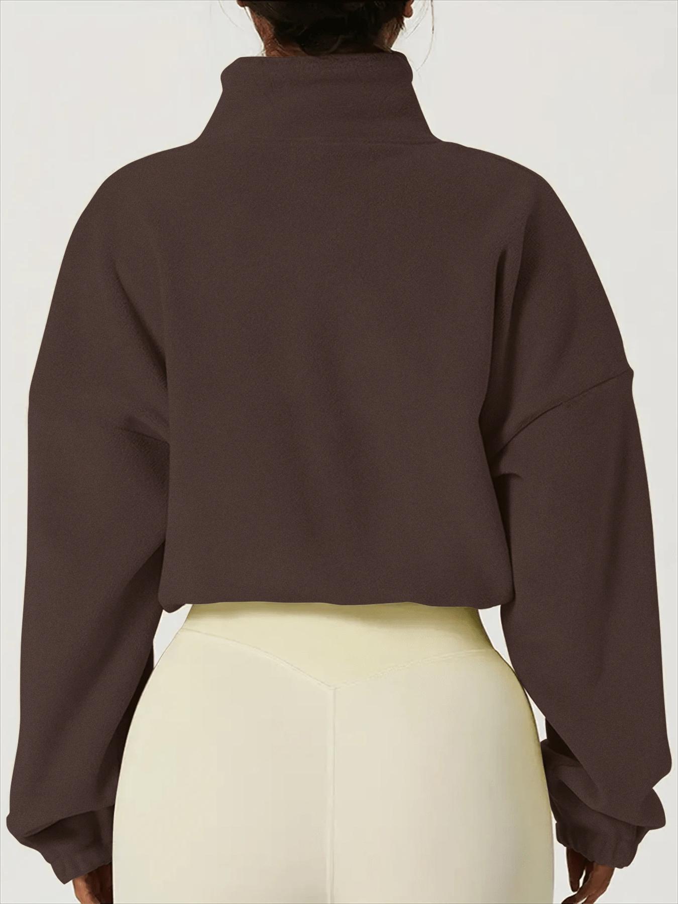 Women's Autumn Winter Fleece Jacket, Sporty Stand Collar Zipper Pocket Design, Casual Warm Loose Short Coat for Ladies, Daily Wear Outerwear