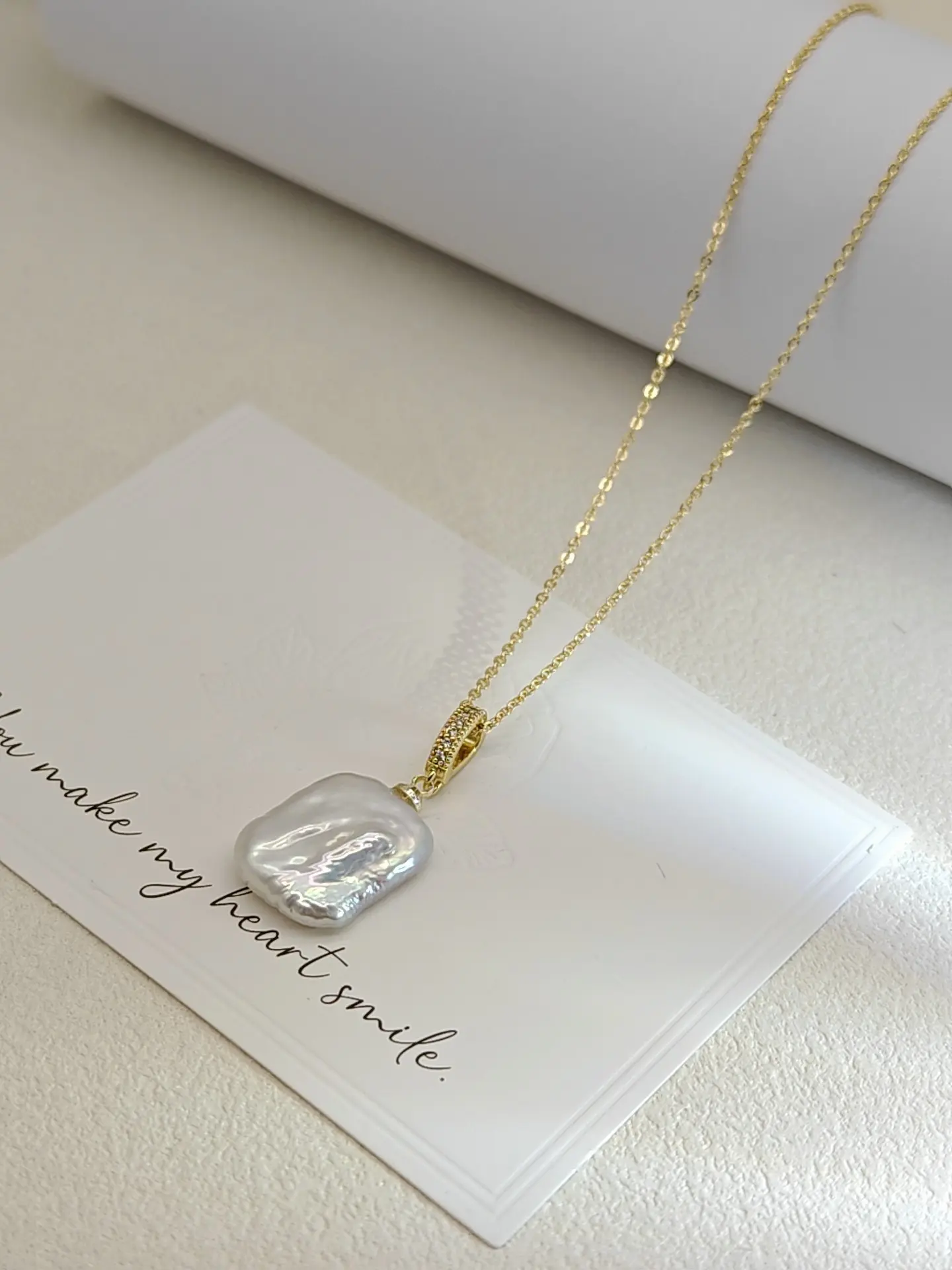 Natural Freshwater Pearl Pendant Necklace, Square Baroque Pearl Jewelry, Unisex Genuine Pearl, Perfect Gift for Valentine's Day, Birthday, Anniversary