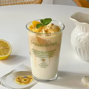 High Aesthetic Unique Style Letter Flip Cup, 380ML Capacity, Smooth Rounded Edge, Clear Transparent Body, Ideal for Coffee, Juice, Milk