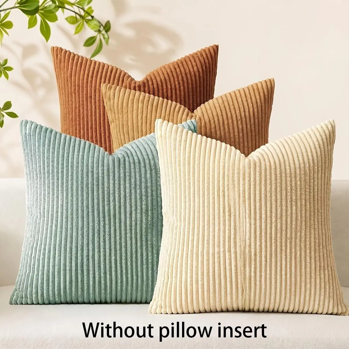 4-Piece Sage Corduroy Ribbed Pillowcase Set, 18-Inch Modern Farmhouse Luxury Cushion Covers, Soft Aesthetic Indoor Decor, Couch Cushion Covers