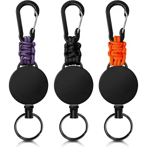 A Man's Tools Retractable Keychain 3 Pack Heavy Duty Carabiner Badge Holder Extendable Reel ID Badge Holders Retractable for Keys Ring with 60 cm Steel Cord and Lanyard (Black+Orange+Purple)