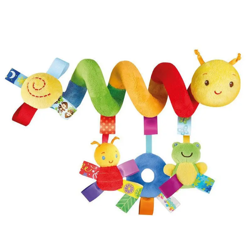 Colorful Bee Spiral Hanging Baby Toy, Soft Plush Sensory Activity Rattle Toy, Cartoon Animal Stroller Car Seat Crib Bassinet Soothing Toy for Newborn