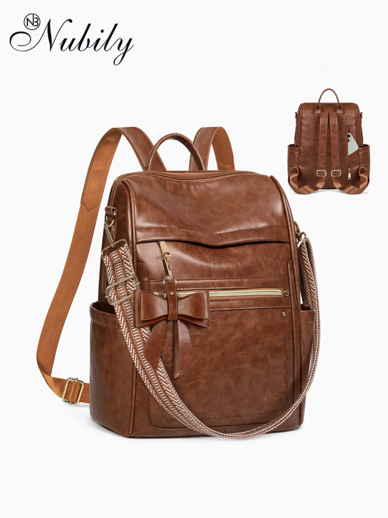 Women's Leather Anti-Theft Waterproof Backpack, Convertible Shoulder Bag for Fashion Travel, Stylish Crossbody Bag with Bow Design