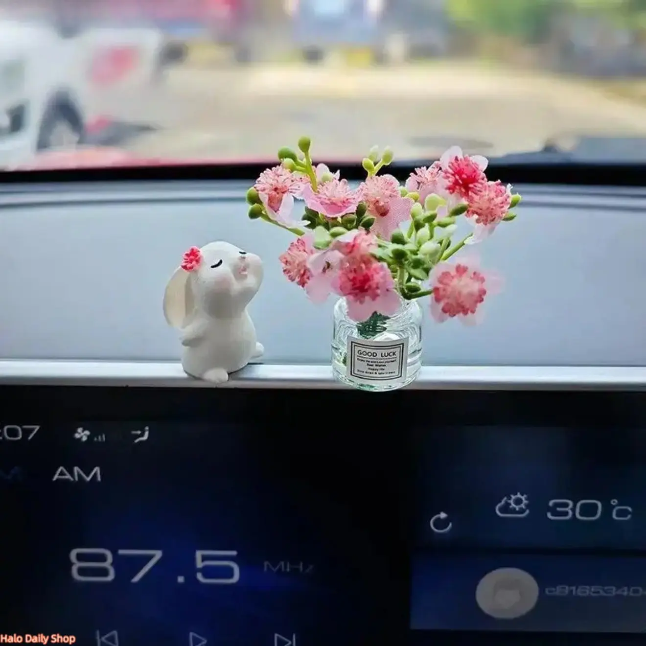 Plastic Adorable 2-Piece Cute Rabbit & Vase Car Ornament Set, Car Accessories - Vehicle Decoration Dashboard Accent, Exquisite Mini-Floral Home Accessory, Thoughtful Gift for Animal Lovers, Two Pieces