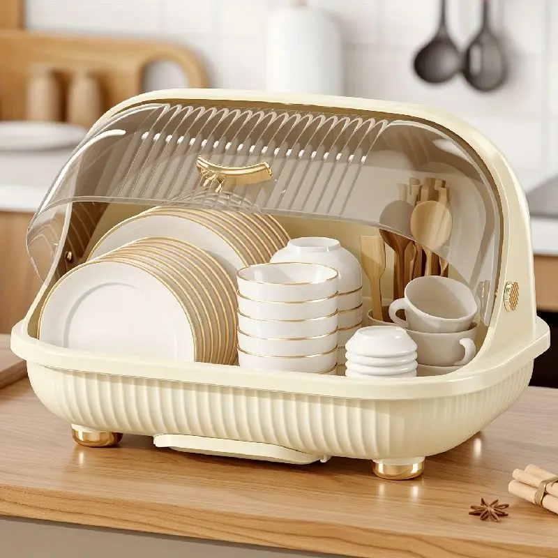 New Thick Plastic Kitchen Bowl Cabinet, Simple Home Bowl Rack, Dishware Storage Shelf, Covered Drainage Bowl Holder, Maximizing Kitchen Space