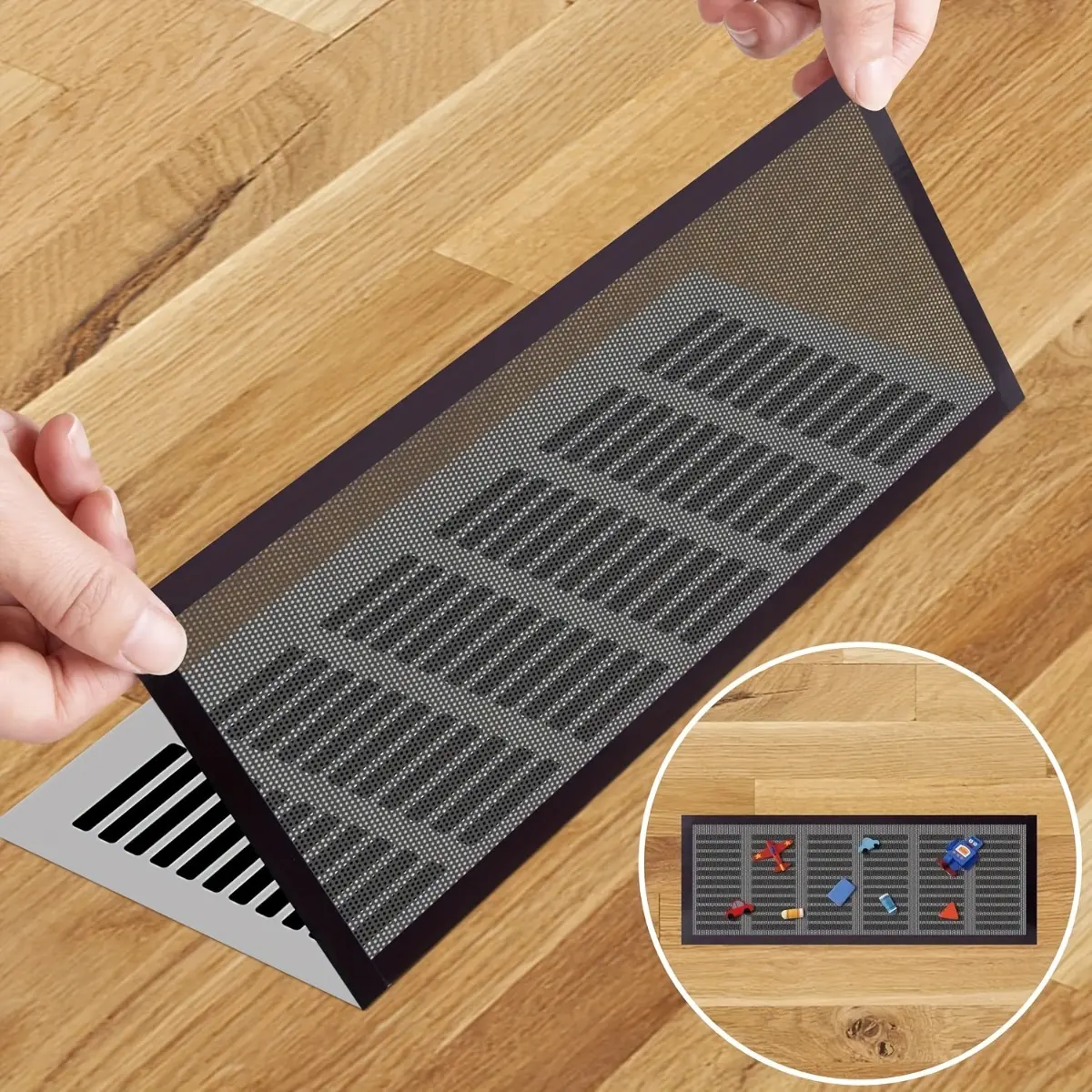 8PCS Magnetic Vent Covers for 4x10 Inch Standard Floor Vents, Black HVAC Air Vent Covers for Floor, Wall and Ceiling Registers, Versatile Fit, Compatible with RV and Home Heating Cooling Systems, Easy Install Reusable Vent Accessories for Residential Use