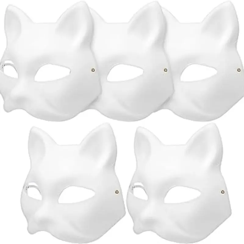 5pcs New Thickened White Paper Masks  Halloween, Carnival, Masquerade Party Costume Props  DIY Painting Art Creation Hand-Painted Face Mask Mask, Hand-Painted White Animal Shape Can Be Graffiti Decoration, Mask Design, Therian Mask