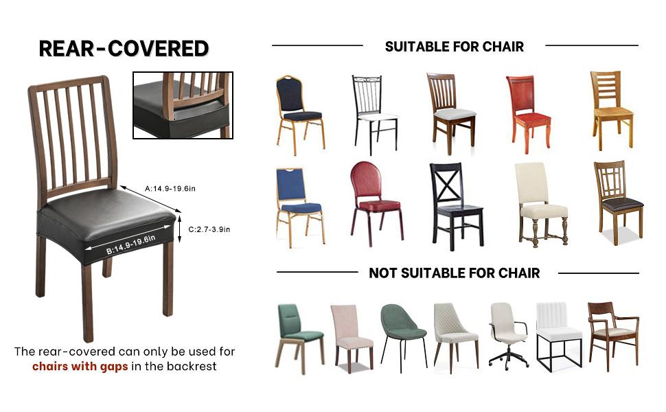 NILUOH Waterproof Seat Covers for Dining Room Chairs Set of 4, Pu Leather Chair Seat Slipcovers Dining Chair Cover Removable Washable Chair Protctor Cover, Rear Covers (PU-Coffee)