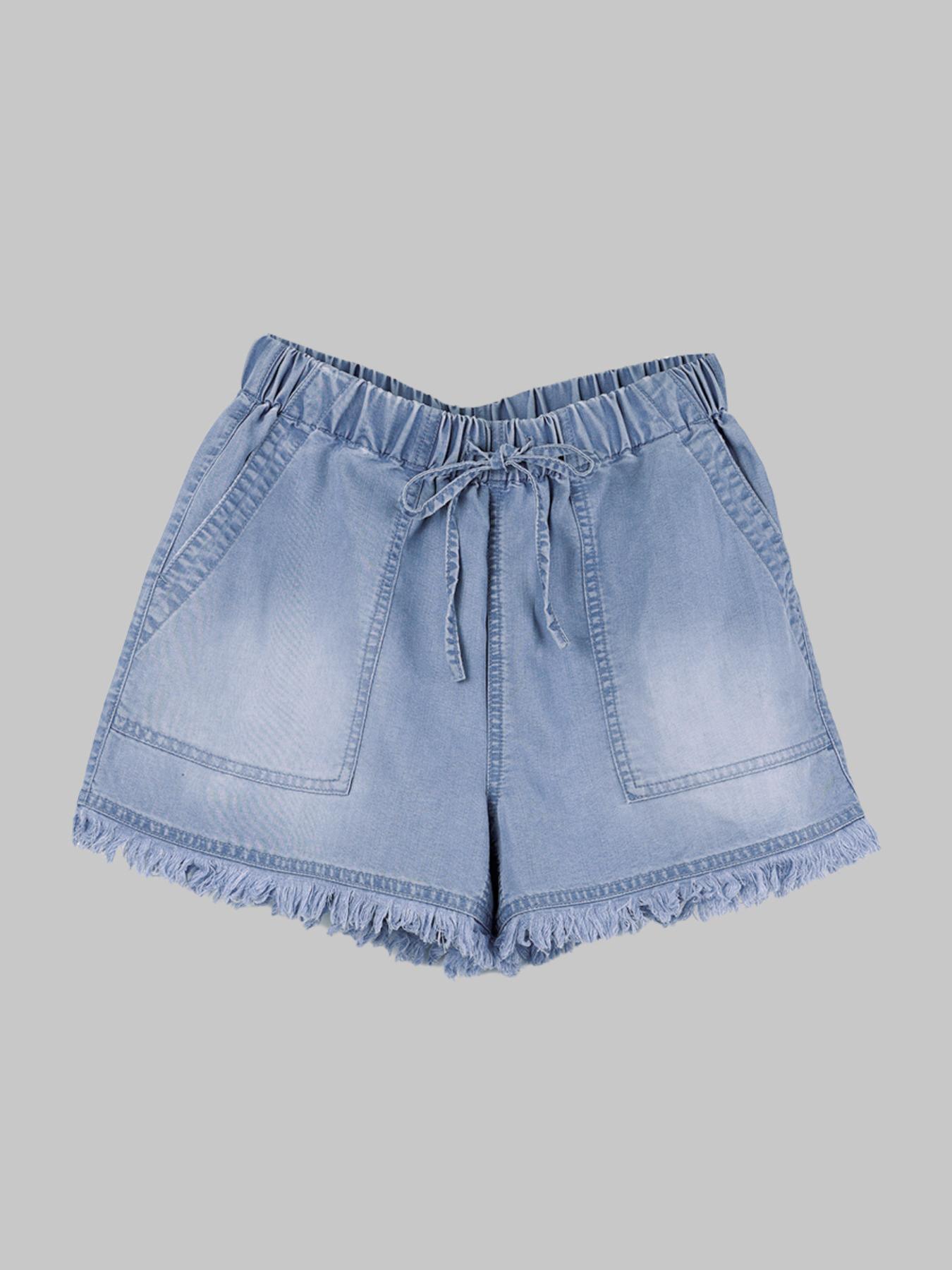 Women's Plain Loose Drawstring Waist Denim Shorts, Casual Fashion Pocket Shorts for Daily Wear, Ladies Summer Bottoms