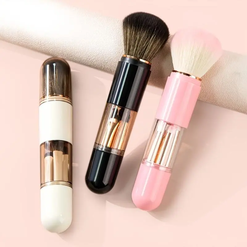 6‑in‑1 Retractable Makeup Brush Set, Portable Travel Storage Kit, Retractable Blush Brush & Hidden Angled Foundation Brush, 2 Detachable Dual‑Ended Eyeshadow Brushes, Compact Cosmetic Brushes for Daily Makeup & On‑the‑Go Travel Use