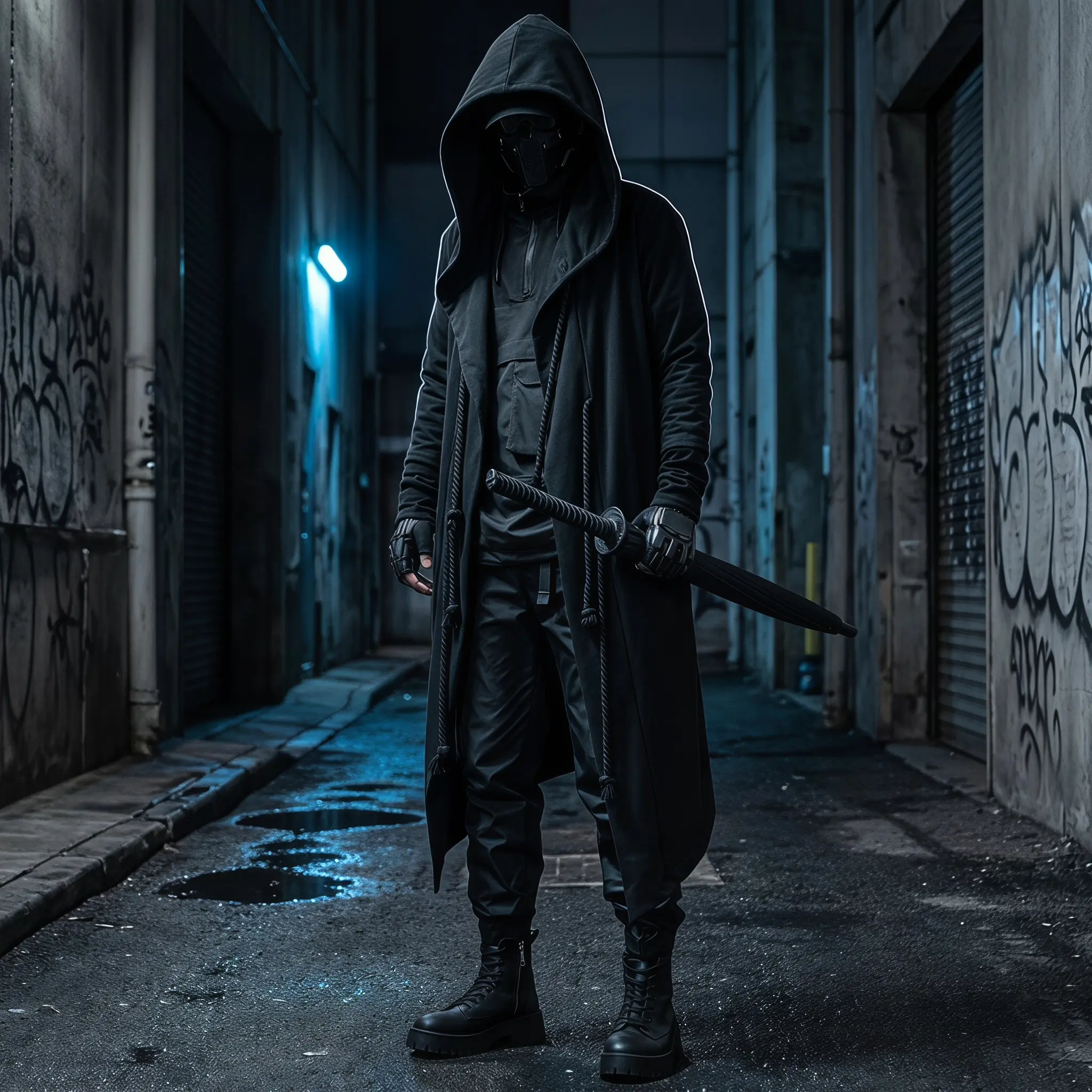 Men's Plus Size Cozy Dark Samurai Long Coat - Casual, Plain, Hooded, Stand Collar, Tie Closure, Lightweight Polyester, Spring-Autumn European Style, Menswear, Clothes