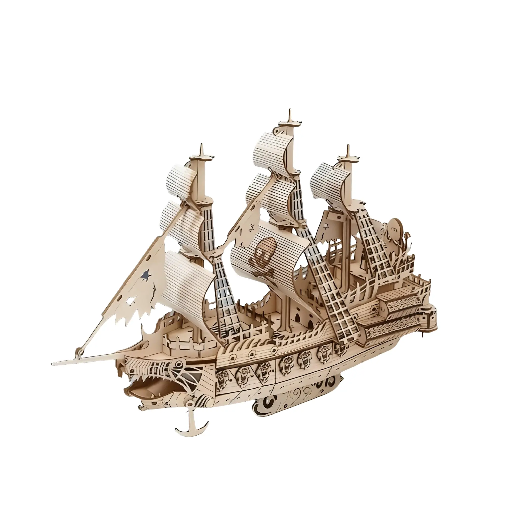 3D Wooden Flying Dutchman Pirate Ship Puzzle Kit, Advanced DIY Model, Office & Living Room Decor, Stress Relief, Not for Kids, Wooden Puzzles