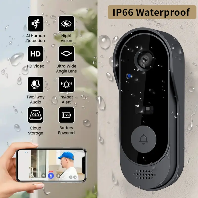 Smart Home DoorBell Night Vision Monitors HD Video Camera WIFI Doorbell Security  Wireless bell door Intercom for home unique gadget   singe speaker ear automatic detection switch multiple language apps portable waterproof budget  computer soundbar