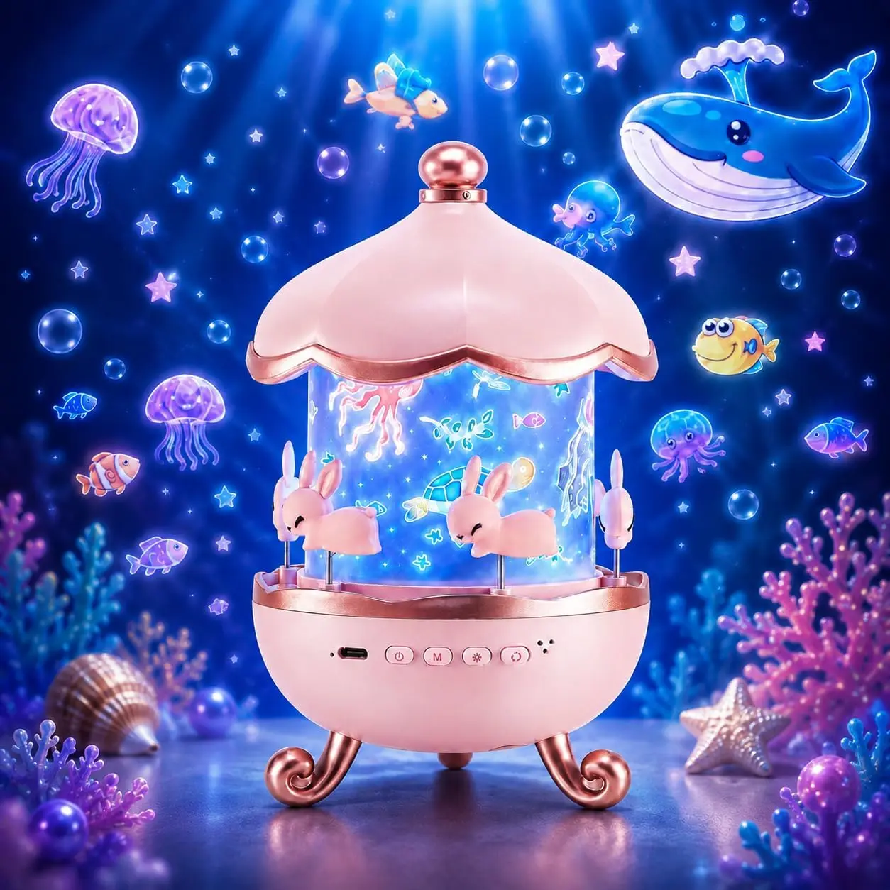 6 Color Carousel Night Light for Kids, Star Projector for Kids Night Light Projector, Silent Rotation, Rechargeable Ocean Theme Kids Lamp, Room Decor, Toddler Gifts for Girls Baby