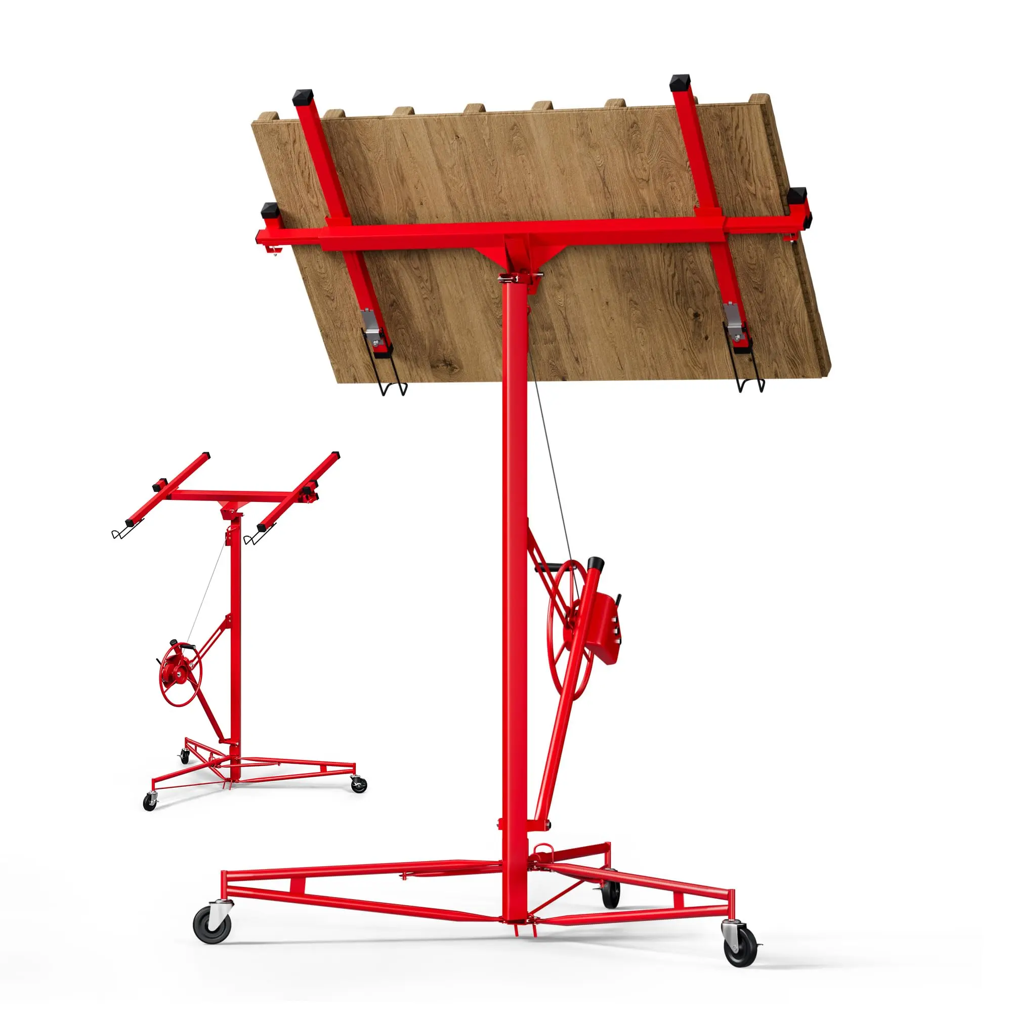 Solo Use 11 Foot Drywall Panel Lift Hoist 150LBS, 360° Adjustable Telescopic Arm & Lockable Casters, Heavy Duty Steel Drywall Hanger For Ceiling Wall Renovation