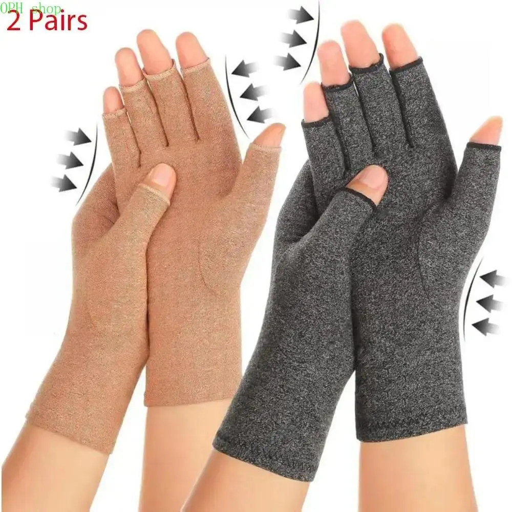 2-Pair Arthritis Compression Gloves for Men & Women, Fingerless Hand Support with Thumb Support, Breathable Fit for Carpal Tunnel Relief, Typing & Daily Wear