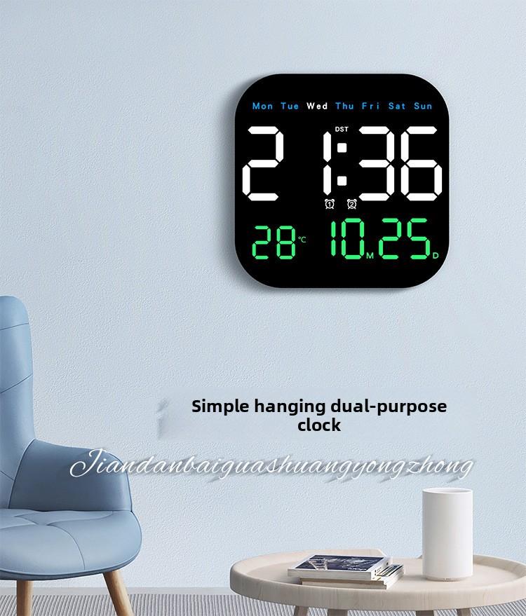 Large Display Digital LED Wall Clock, Battery Operated Wall Clock with Temperature Date Weekday Display, Adjustable Brightness, Alarm Timer, Modern Hanging/Table Clock for Living Room Bedroom Home Decor