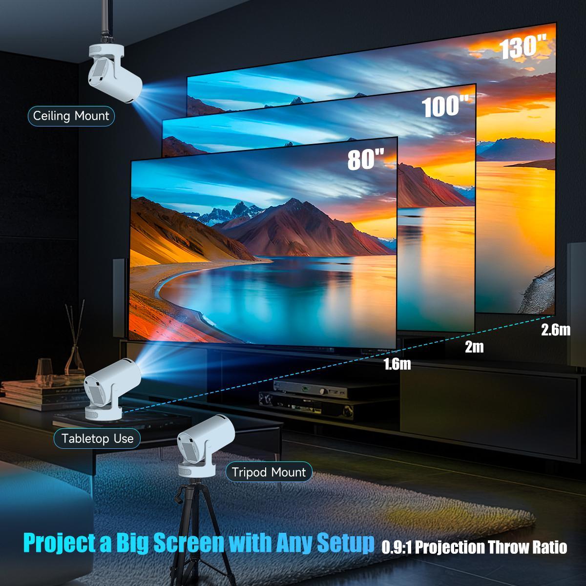 Magcubic Hy300pro+ 290 Ansi Android 14 Portable Wireless Digital Projector, 0.8:1 Short Projection, 1280x720p, WiFi 6, Bluetooth-compatible 5.4, Home Cinema Mini Smart Projector