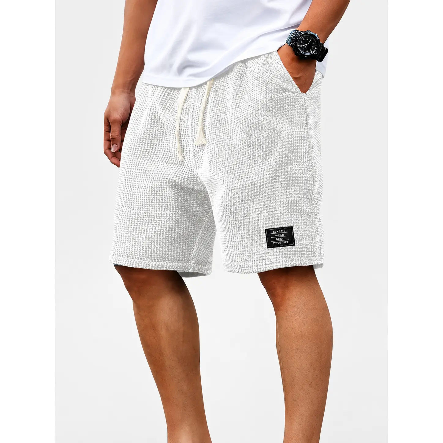 1/3 PACK Men’s Essential Waffle Knit Shorts, Casual Relaxed Fit Sweat Shorts with Adjustable Drawstring Waist and Convenient Pockets