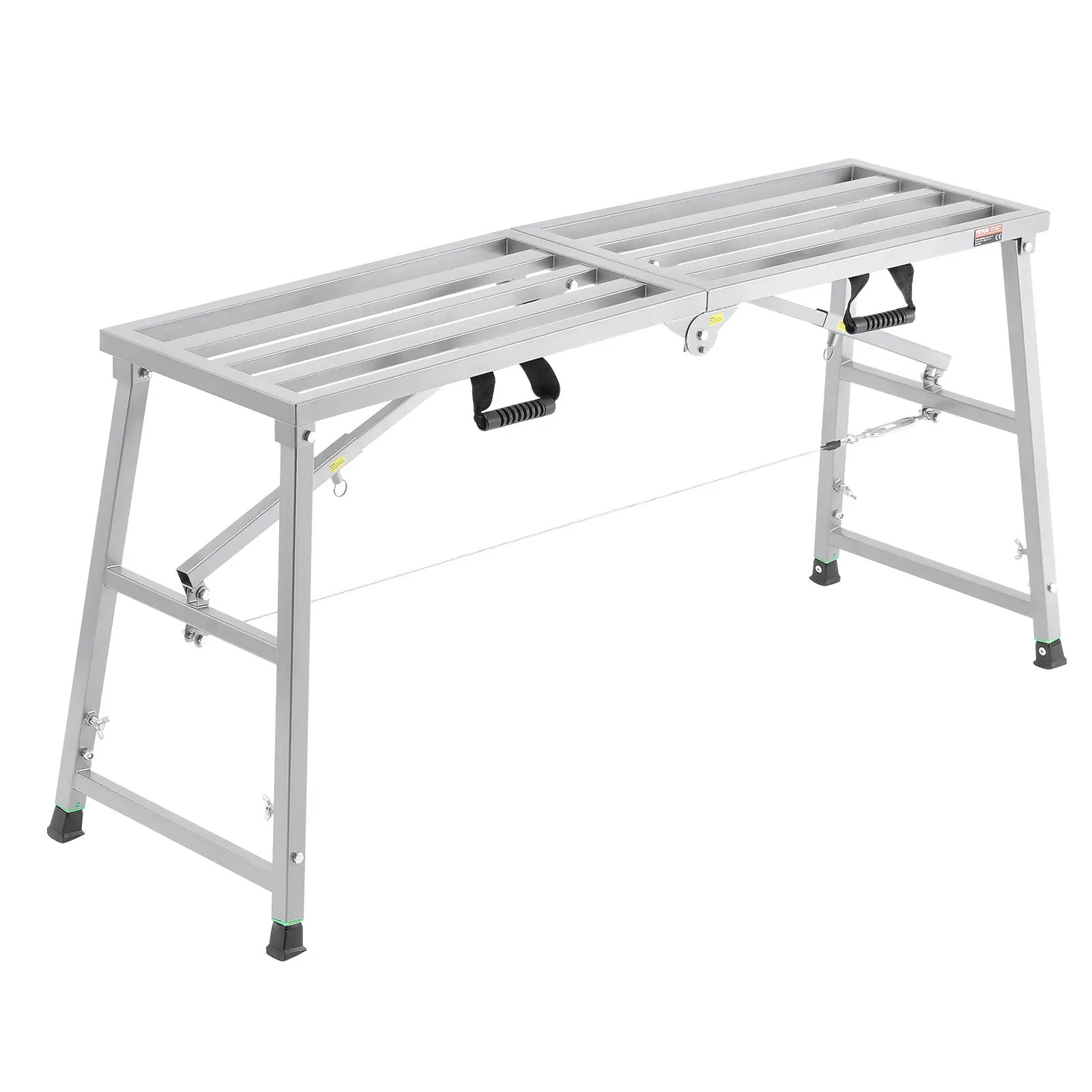 【DealsForYouDays】VEVOR Work Platform, 4 Gear Adjustable Height, Folding Alloy Steel Step Ladder, Portable Scaffolding Platform, 800 lb Load Capacity, Non-Slip Rubber Feet, Drywall Painting Stool, Cleaning Washing