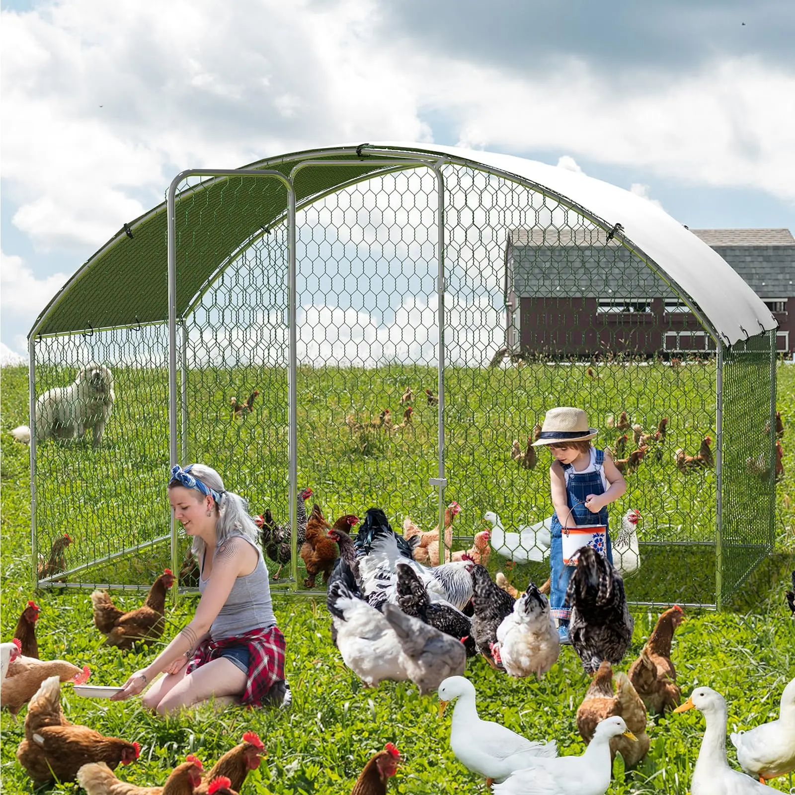 GARVEE Large Metal Chicken Coop, Doom Roof Chicken Run for Yard, Walk-in Poultry Cage with Waterproof and Anti-Uv Cover, for Outdoor Backyard Farm (9.8x6.5x6.5FT)
