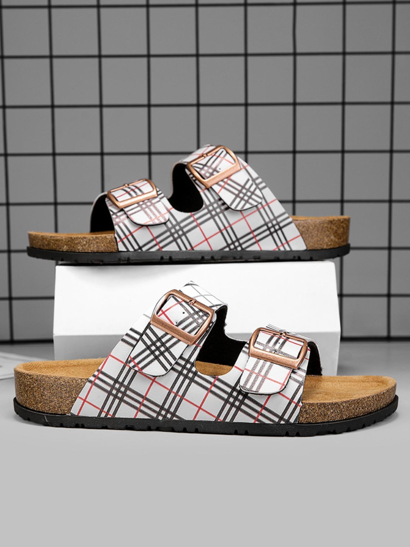 Unisex Fashionable Checkerboard Pattern Slippers, Buckle Sandals, Slide Sandal, Casual Comfortable Platform Sandals for Beach, Non Slip Sandals, Adjustable Straps & Anti-slip Comfort for All-day Wear, Walking Shoes