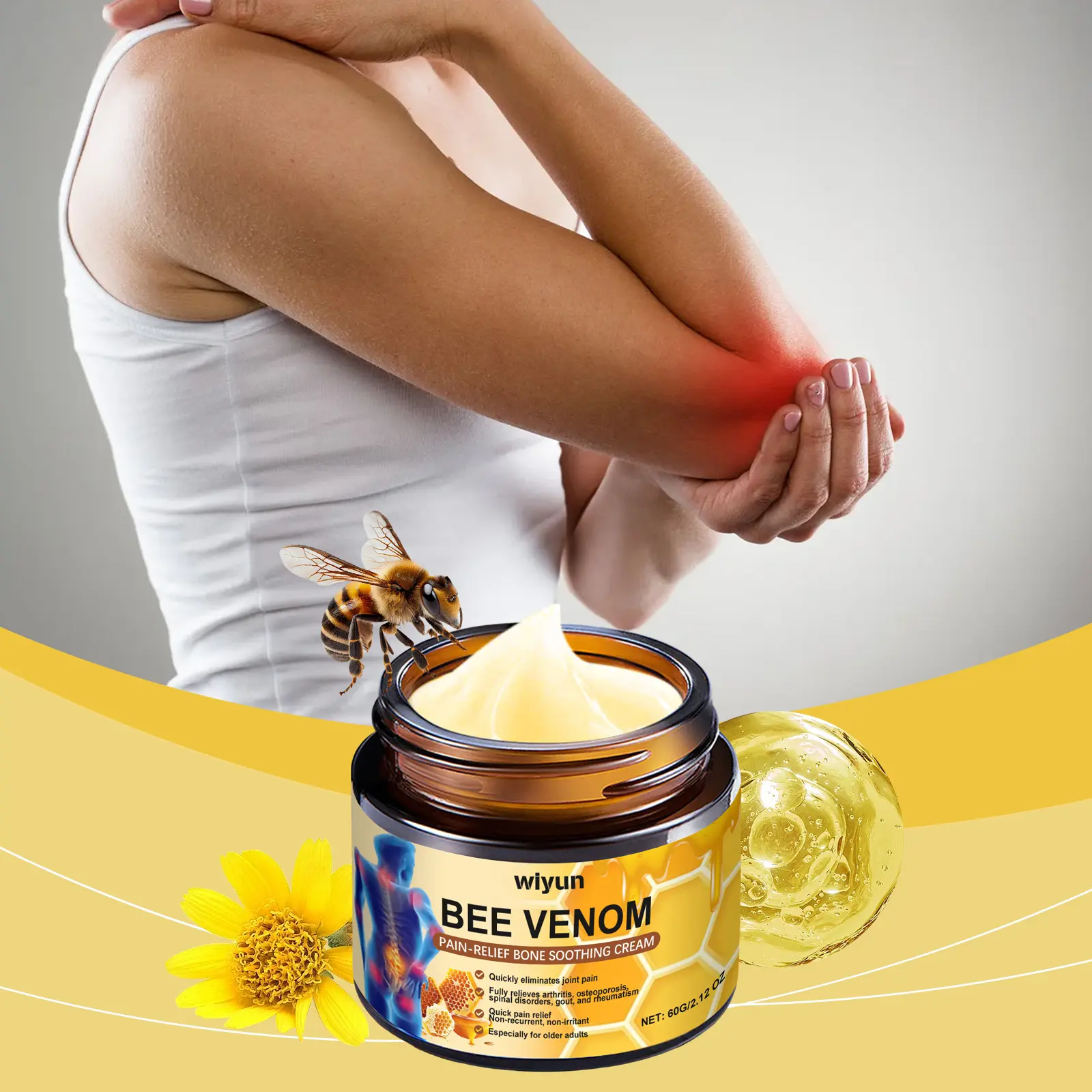 Bee Venom Herbal Blend Joint Cream, Gentle Topical Massage Ointment for Body & Knee Joints, Daily External Soothing Nurture Cream with Natural Leaf Relief