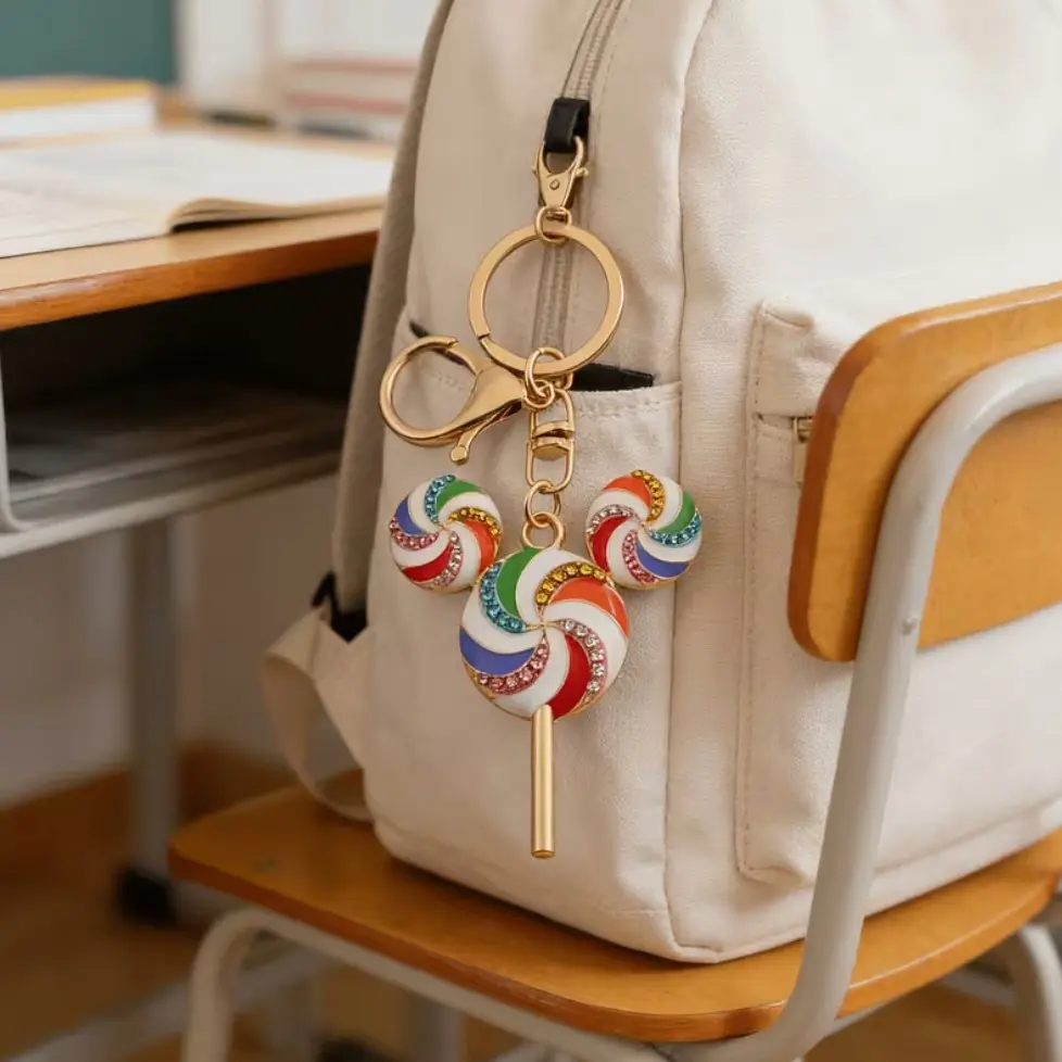 [Back-to-school gift] 1PC Windmill Rainbow Lollipop Full Keychain, Enamel Rhinestone Bag Pendant, Heart Car Keychain Gift Bag/car Key Dual-purpose, Gift-giving Super Suitable Full Rainbow Bag Pendant Birthday Gift Girlfriend Gift