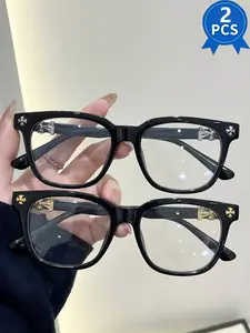 2pcs New Trendy Square Frame Eyeglasses, Unisex Fashion Glasses, Lightweight Luxury Business Frames, Multiple Colors, Perfect Gift for Him