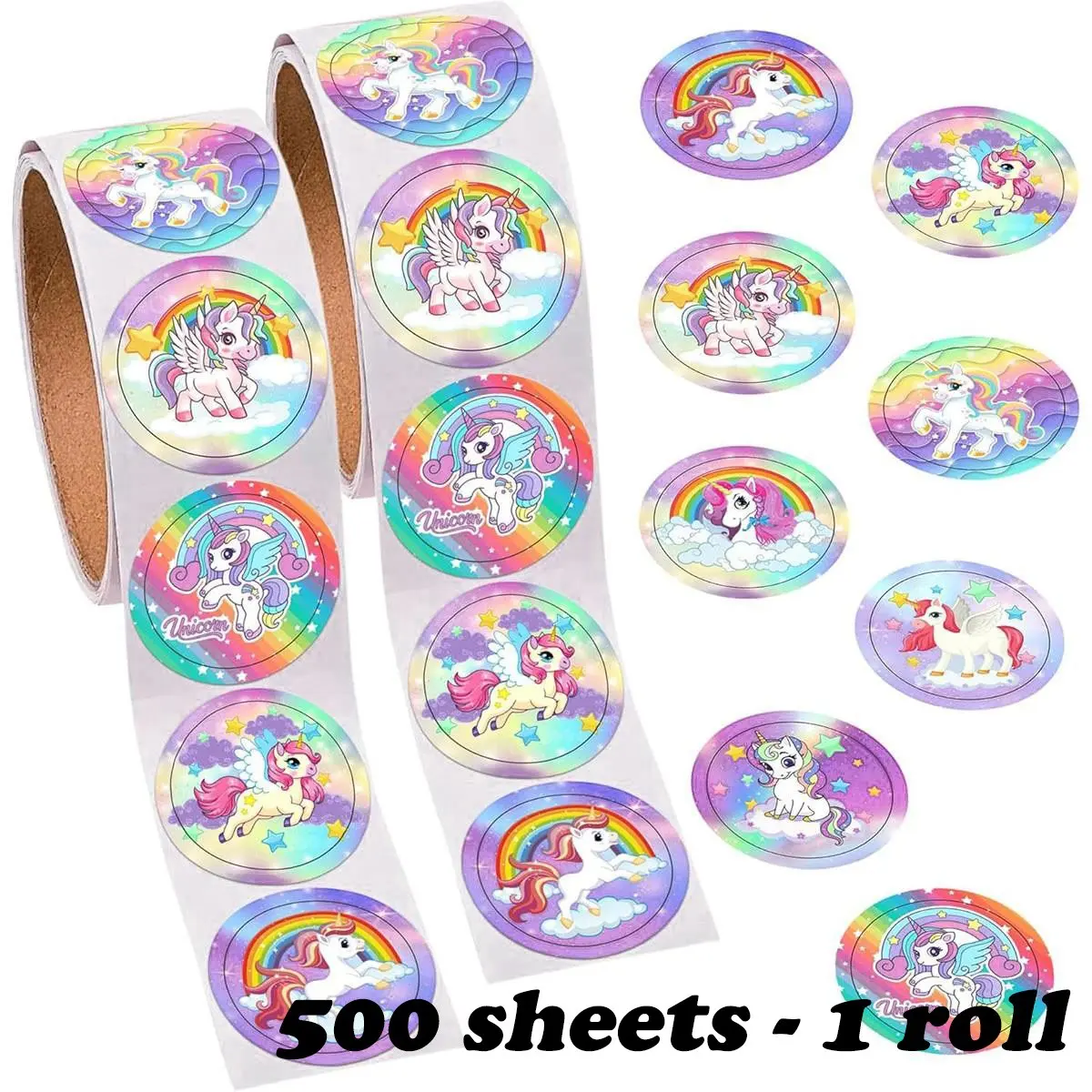 500 Sheets Rainbow Unicorn Stickers, 2.5cm/1 Inch, Cute Stickers Aesthetic, Ideal for Stationery, Laptop, Phone Case, Gift Decor, Seals, and Labels